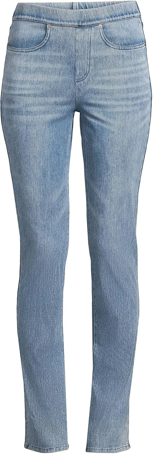 Lands' End Women's Starfish Mid Rise Knit Denim Straight Jeans