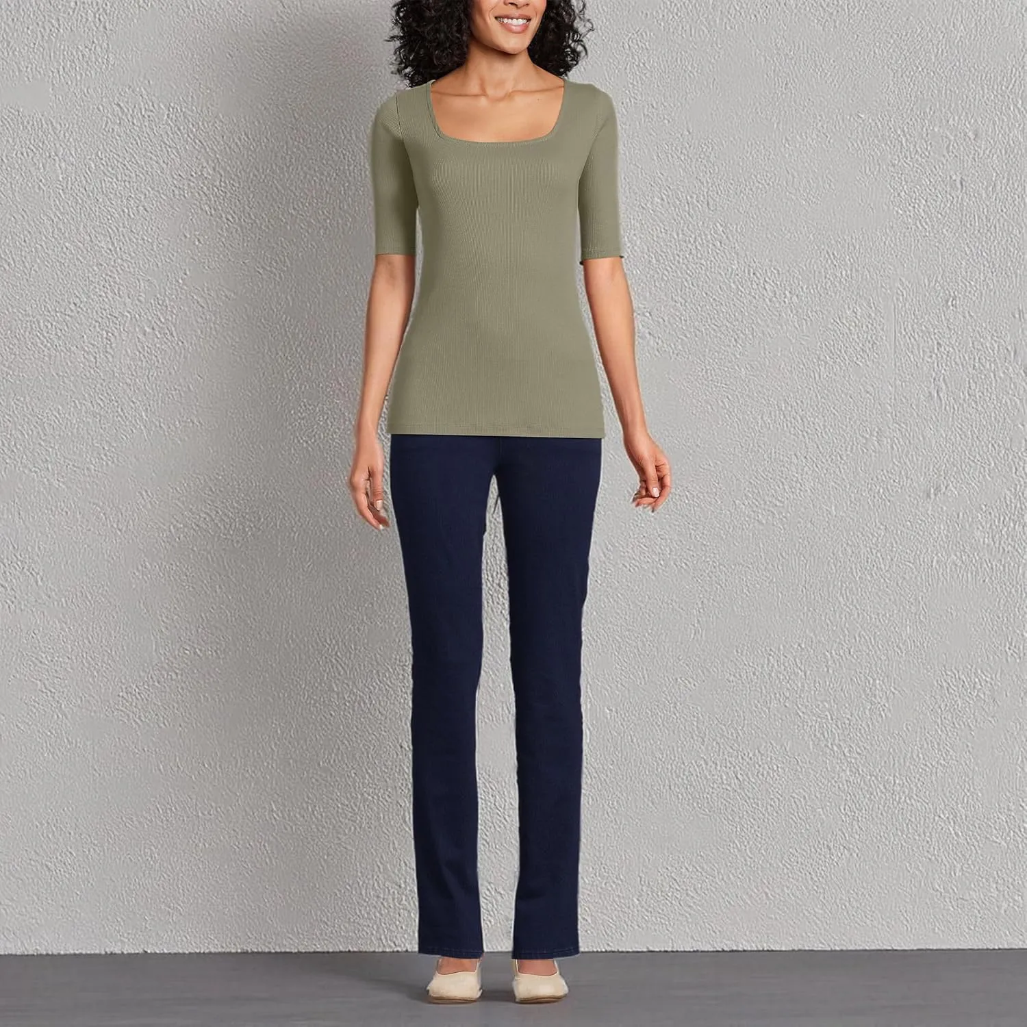 Lands' End Women's Starfish Mid Rise Knit Denim Straight Jeans