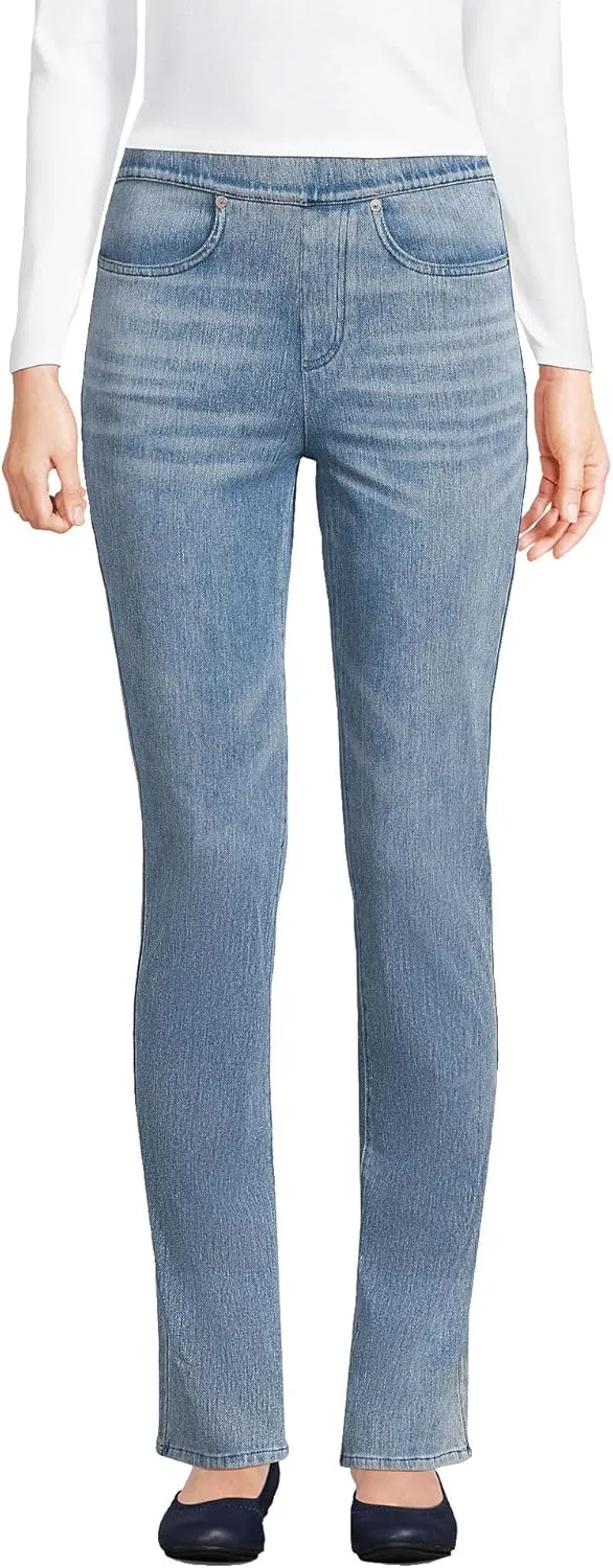 Lands' End Women's Starfish Mid Rise Knit Denim Straight Jeans