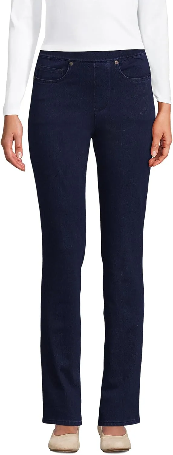 Lands' End Women's Starfish Mid Rise Knit Denim Straight Jeans