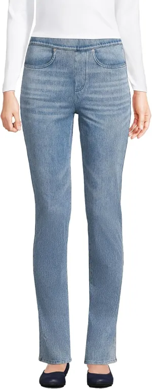 Lands' End Women's Starfish Mid Rise Knit Denim Straight Jeans