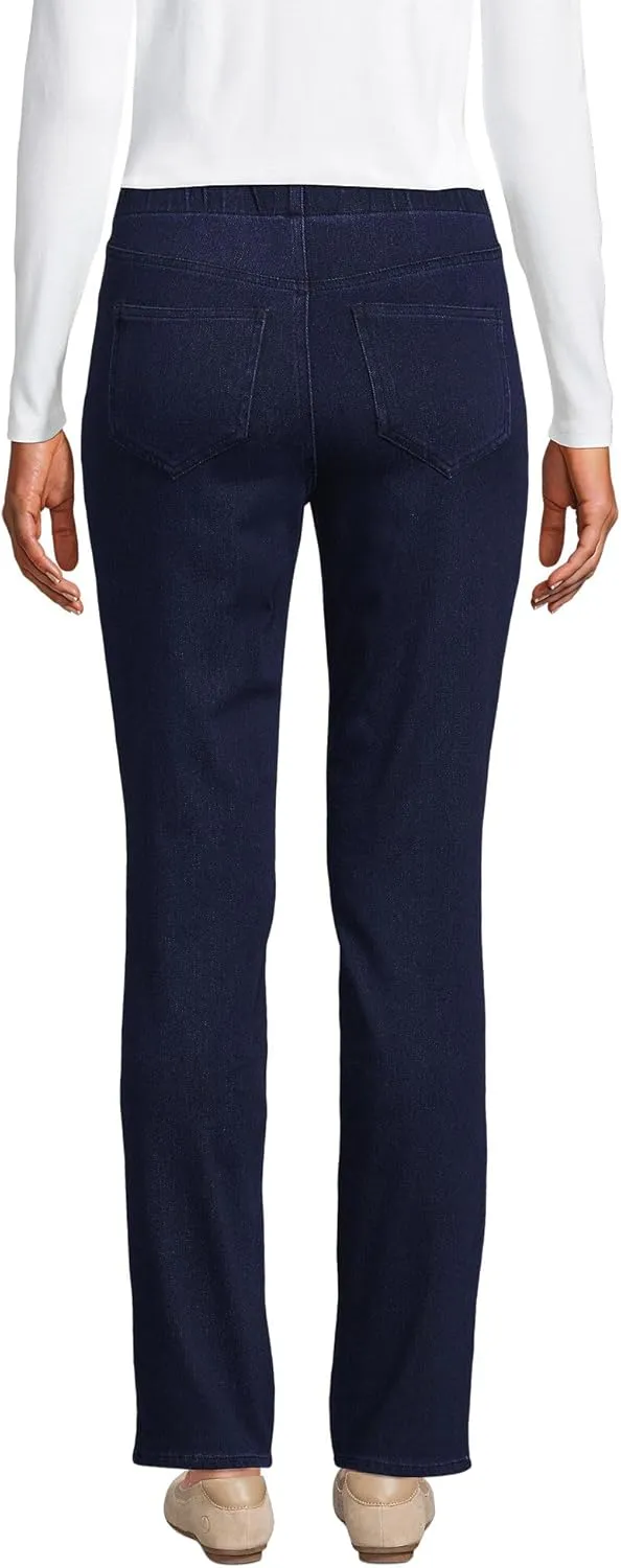 Lands' End Women's Starfish Mid Rise Knit Denim Straight Jeans