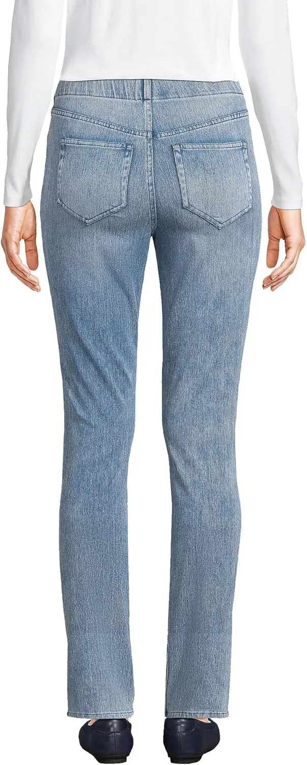 Lands' End Women's Starfish Mid Rise Knit Denim Straight Jeans