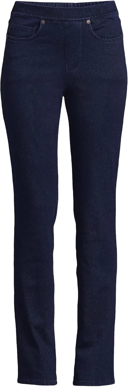 Lands' End Women's Starfish Mid Rise Knit Denim Straight Jeans