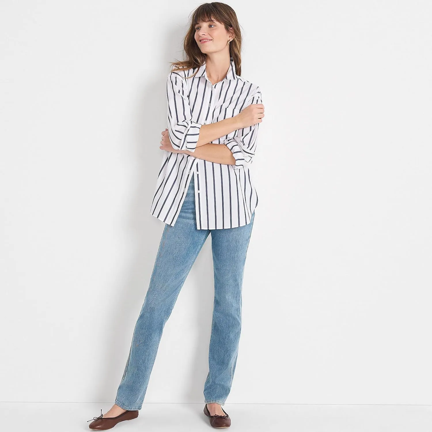 Lands' End Women's Starfish Mid Rise Knit Denim Straight Jeans