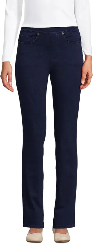 Lands' End Women's Starfish Mid Rise Knit Denim Straight Jeans
