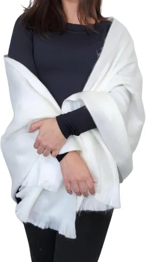 LATITUDE ZERO Ultra-Soft Alpaca Wool Blend Shawl, White Wedding Pashmina