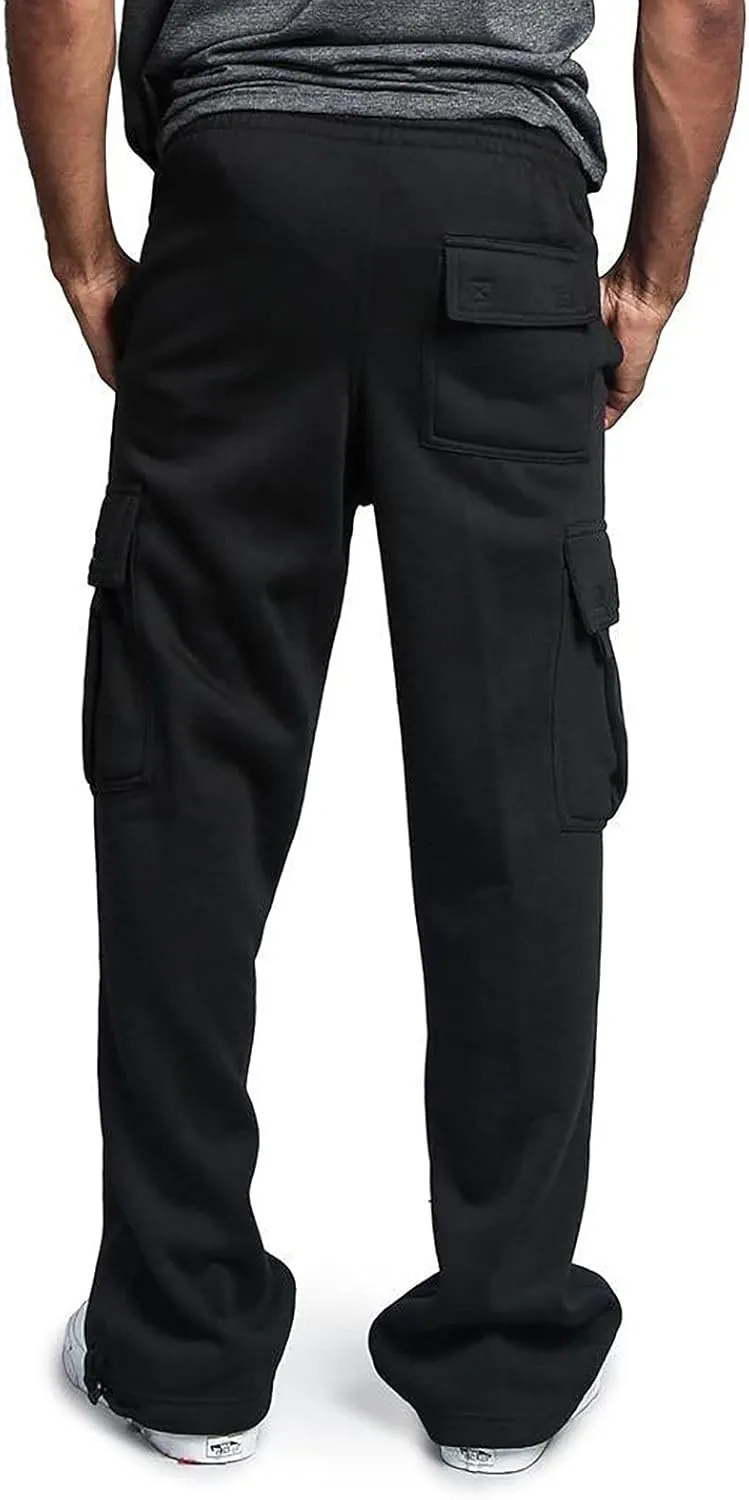 Linen Pants for Men 2023 Fashion Drawstring Stretch Solid Cargo Trousers Multi Pockets Athletic-Fit Sweatpants