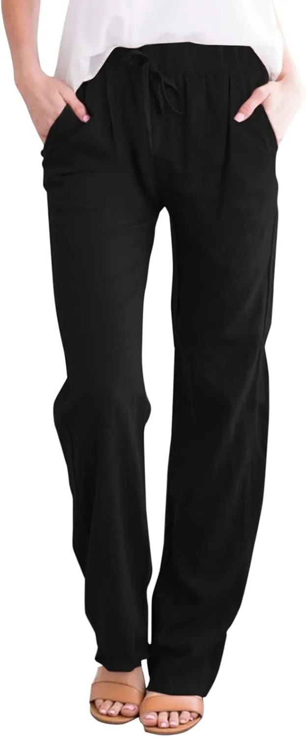 Linen Pants for Women Cotton Linen Straight Leg Lightweight Pants Summer Pants Plus Size Women Loose Fit Trousers