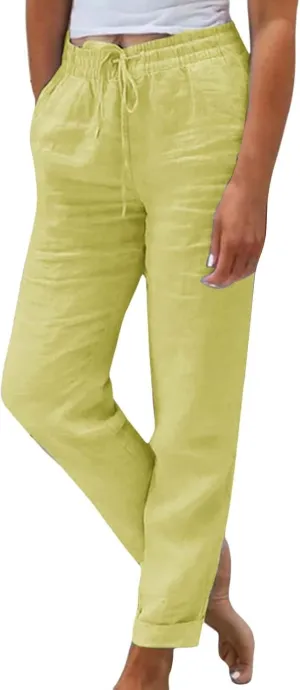 Linen Pants Women Lounge Athletic Work Elastic Comfy Bermuda Petite High Waisted Palazzo Capri Joggers Set