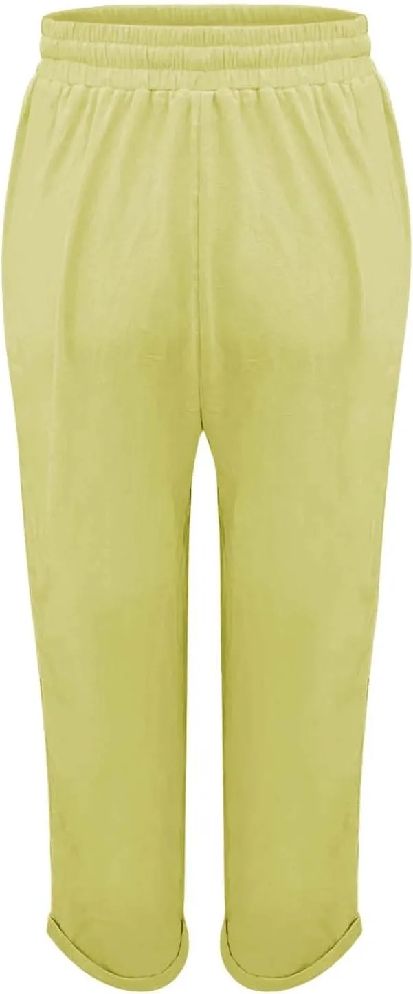Linen Pants Women Lounge Athletic Work Elastic Comfy Bermuda Petite High Waisted Palazzo Capri Joggers Set