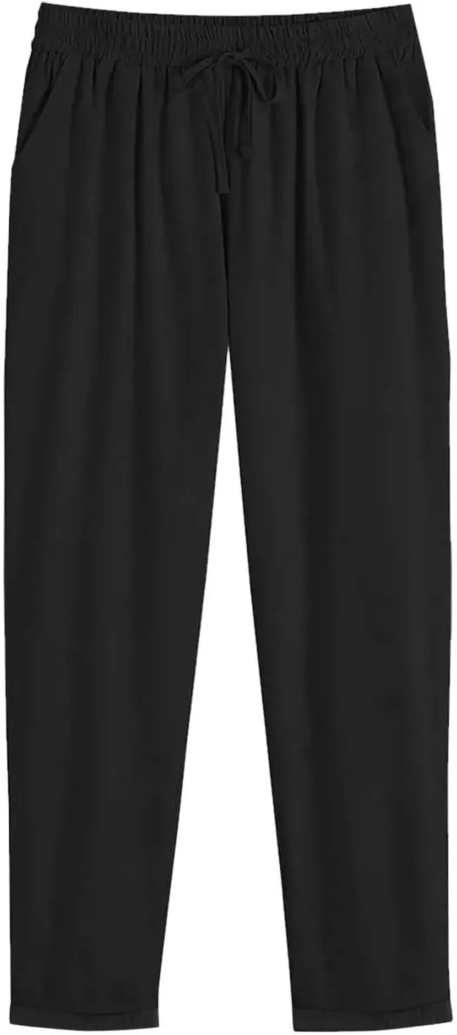 Linen Pants Women Lounge Athletic Work Elastic Comfy Bermuda Petite High Waisted Palazzo Capri Joggers Set