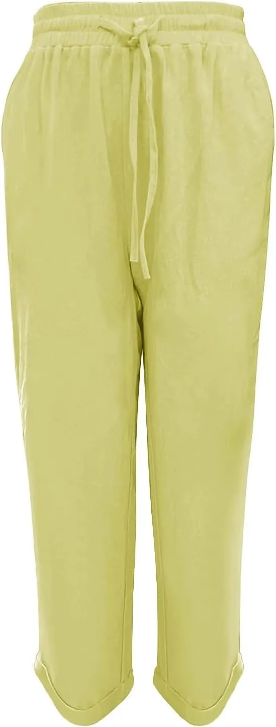 Linen Pants Women Lounge Athletic Work Elastic Comfy Bermuda Petite High Waisted Palazzo Capri Joggers Set