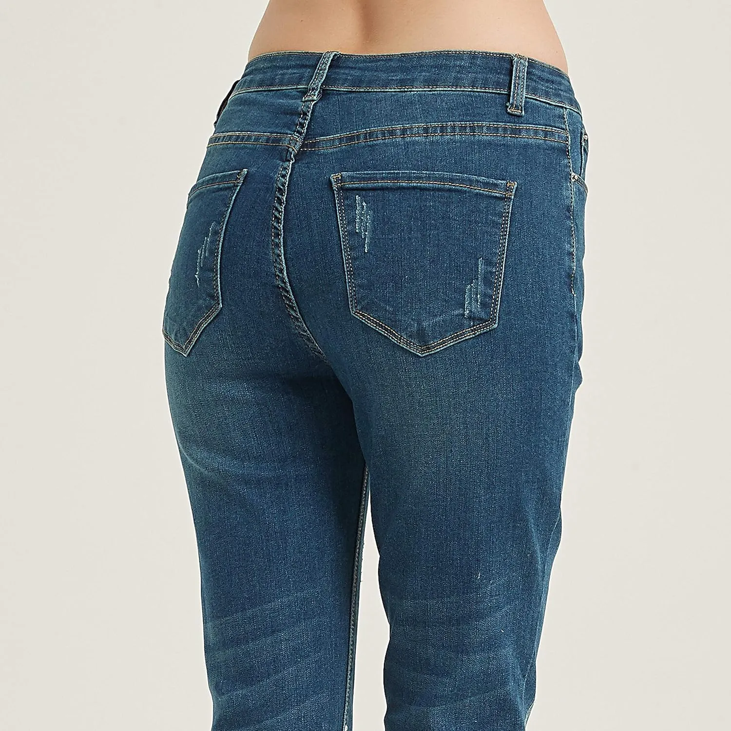 Lisskolo Women's Capri Jeans Embroidered Stretch Mid-Rise Skinny Cropped Denim Jeans Capris