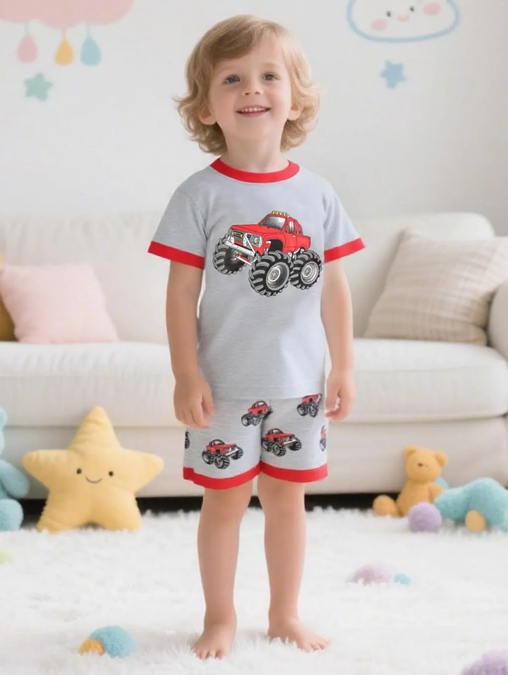 Little Hand Toddler Boys Pajamas Monster Truck Pjs Kids Dinosaur Short Sets Summer Sleepwear for Boy Jammies 2-7 Years