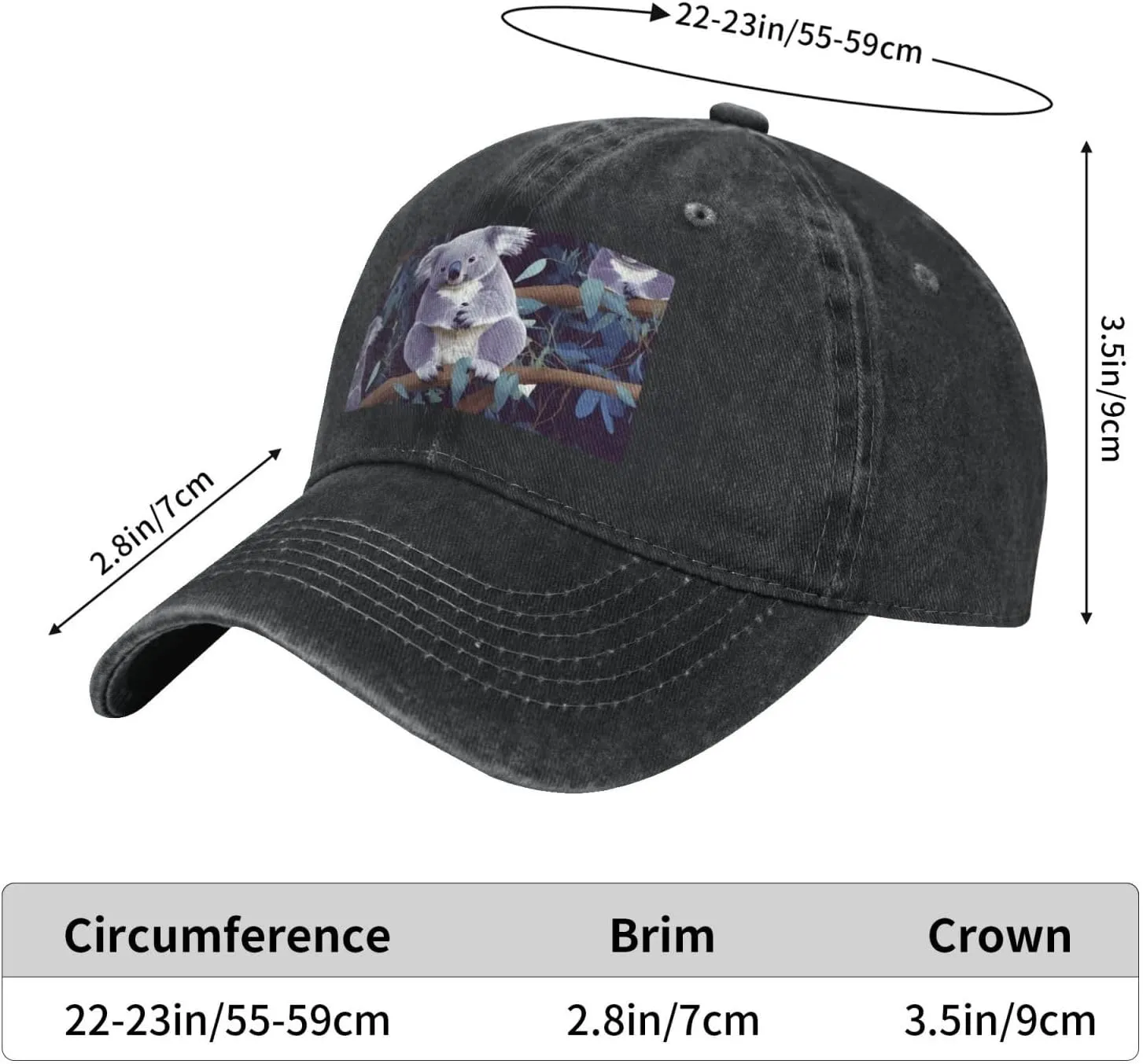Lovely Koala Unisex Baseball Cap Breathable Cotton Trucker Hat Classic Denim Dad Hat Summer Sun Hat