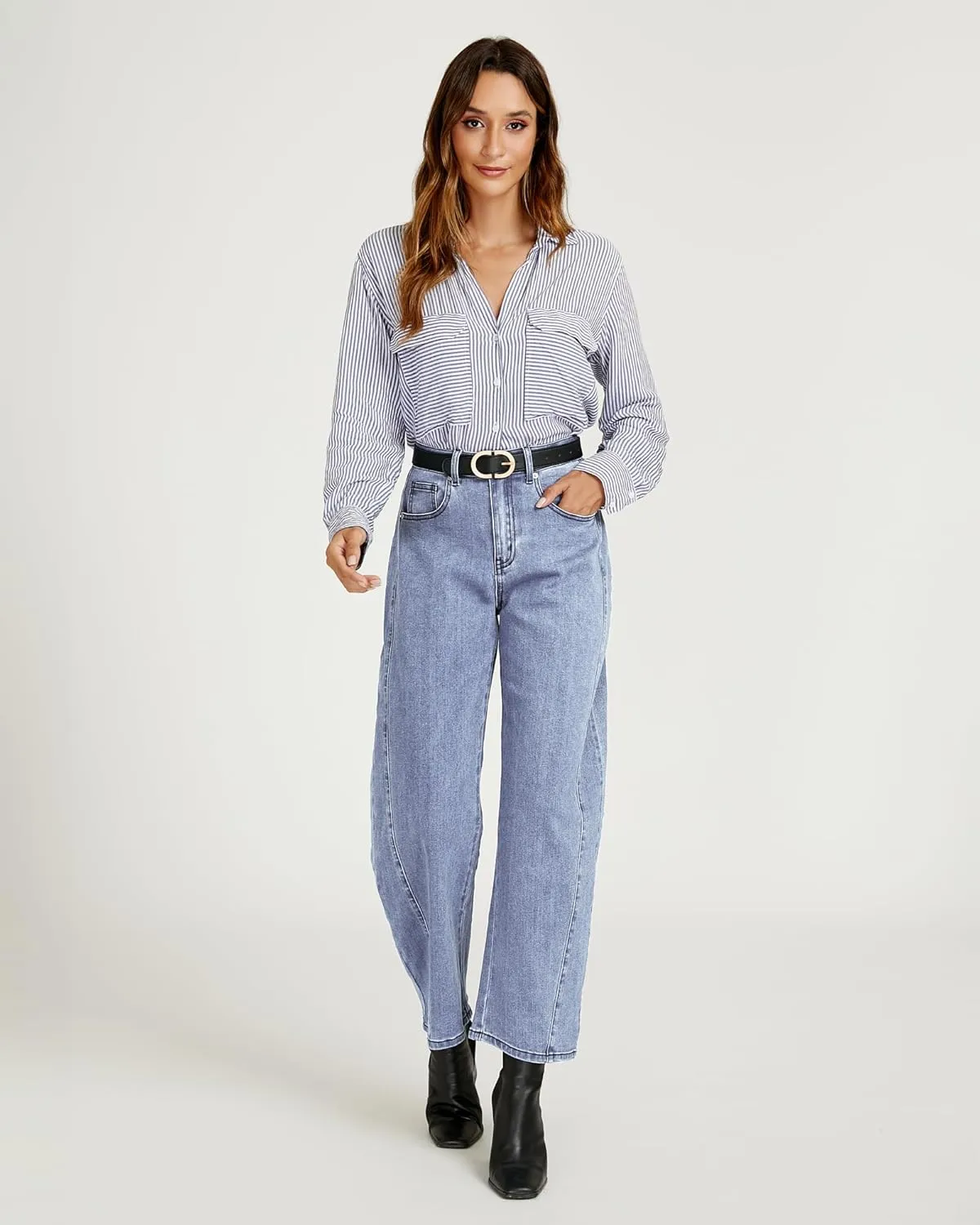 luvamia Barrel Jeans for Women High Waisted Trendy Baggy Stretch Denim Side Seamed Trouser Jeans Loose Fit Jean Pants
