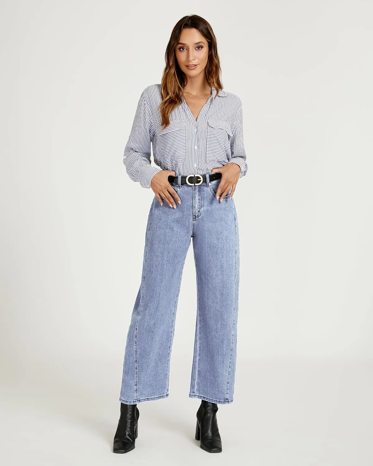 luvamia Barrel Jeans for Women High Waisted Trendy Baggy Stretch Denim Side Seamed Trouser Jeans Loose Fit Jean Pants
