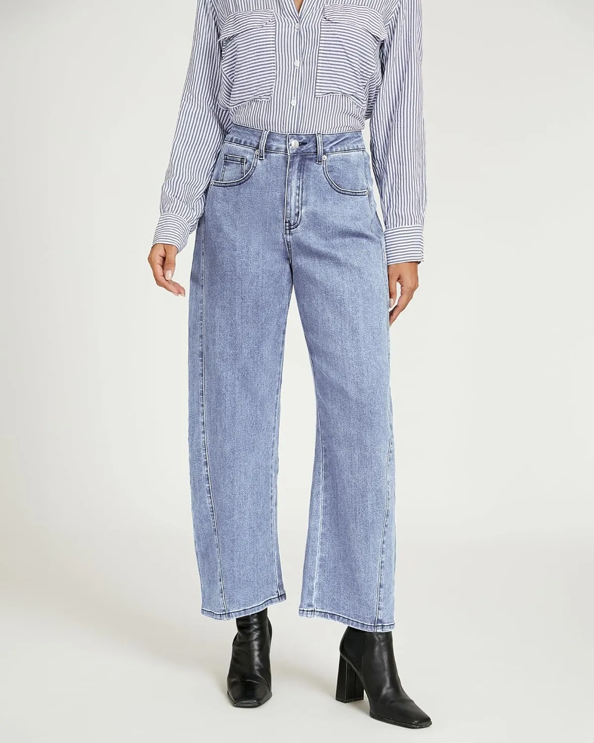 luvamia Barrel Jeans for Women High Waisted Trendy Baggy Stretch Denim Side Seamed Trouser Jeans Loose Fit Jean Pants