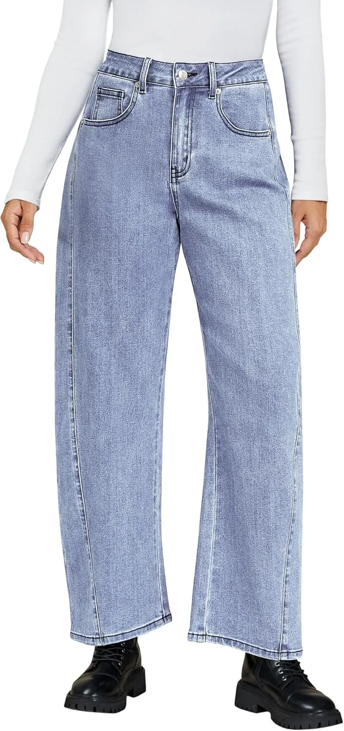 luvamia Barrel Jeans for Women High Waisted Trendy Baggy Stretch Denim Side Seamed Trouser Jeans Loose Fit Jean Pants