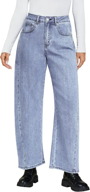 luvamia Barrel Jeans for Women High Waisted Trendy Baggy Stretch Denim Side Seamed Trouser Jeans Loose Fit Jean Pants