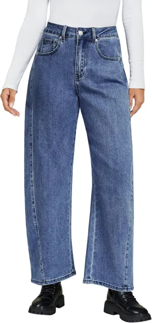 luvamia Barrel Jeans for Women High Waisted Trendy Baggy Stretch Denim Side Seamed Trouser Jeans Loose Fit Jean Pants