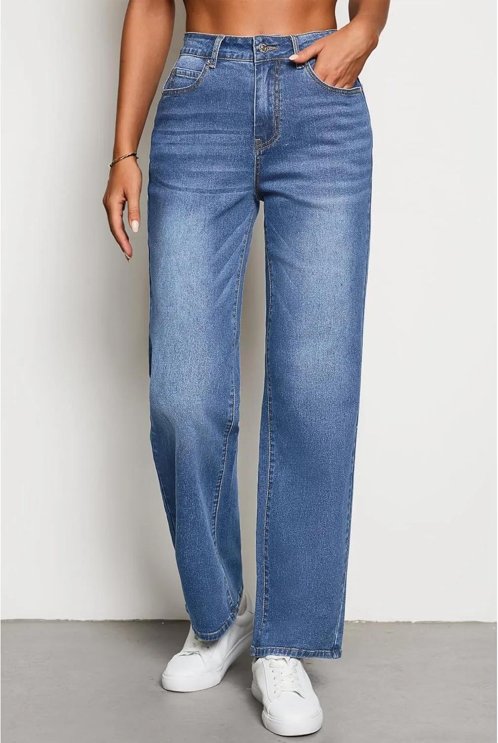 luvamia High Waisted Jeans for Women Trendy Baggy Straight Leg Stretchy Denim Jeans Work Trousers Pants 90s Loose Fit