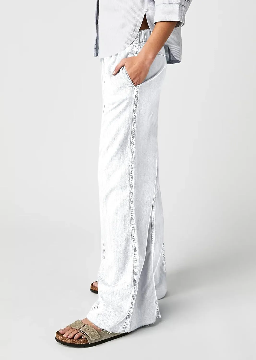 Mafulus Women's Wide Leg Jeans Elastic High Waisted Baggy Jeans Loose Fit Seemed Front Denim Pants