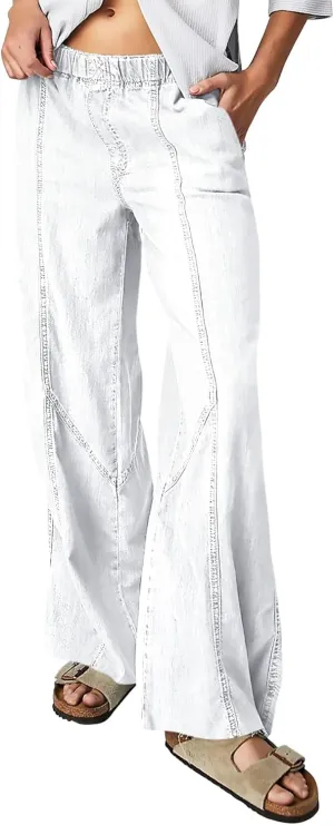 Mafulus Women's Wide Leg Jeans Elastic High Waisted Baggy Jeans Loose Fit Seemed Front Denim Pants