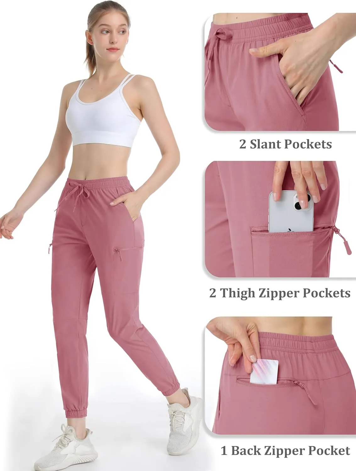 MAGCOMSEN Women's Hiking Cargo Pants Lightweight Quick Dry Water Resistant Jogger Zipper Pockets Outdoor Athletic Casual