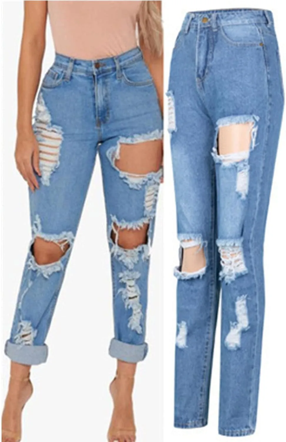 Maiyifu-GJ Women's High Waisted Ripped Boyfriend Jeans Loose Fit Distressed Destroyed Denim Pants Casual Comfy Stretch Jeans
