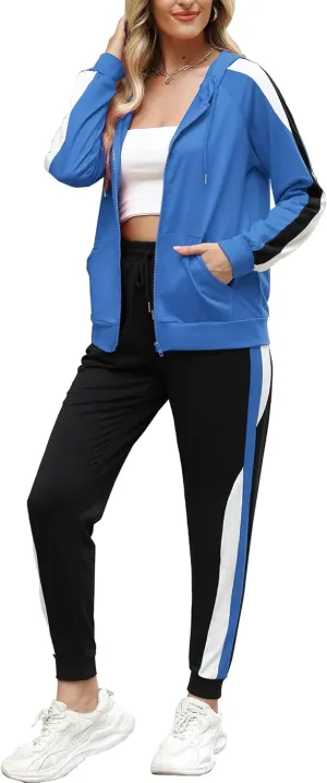 Marvmys Women's 2 Piece Tracksuit Set Full Zip-Up Hoddie Sweatsuits Color Block Jogging Suits with Pockets