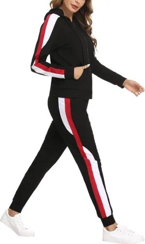 Marvmys Women's 2 Piece Tracksuit Set Full Zip-Up Hoddie Sweatsuits Color Block Jogging Suits with Pockets