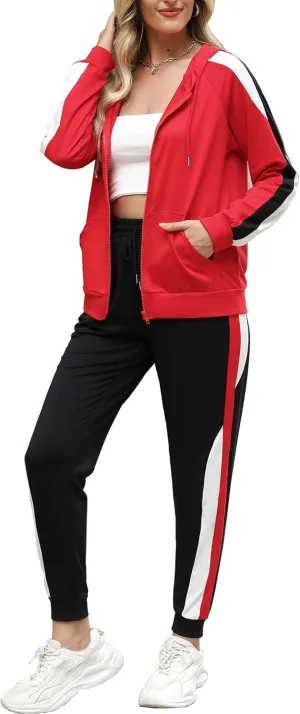Marvmys Women's 2 Piece Tracksuit Set Full Zip-Up Hoddie Sweatsuits Color Block Jogging Suits with Pockets