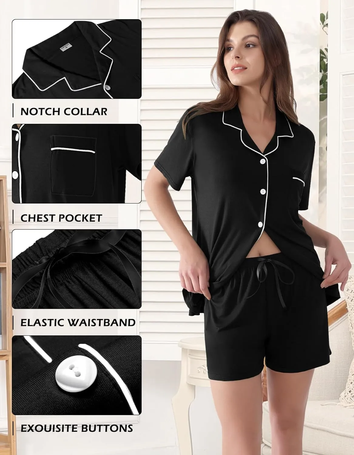 Matching Pajamas for Couples Women & Men Modal Button Down Short Sleeve Sleepwear Pjs 2 Piece Loungewear S-XXXL