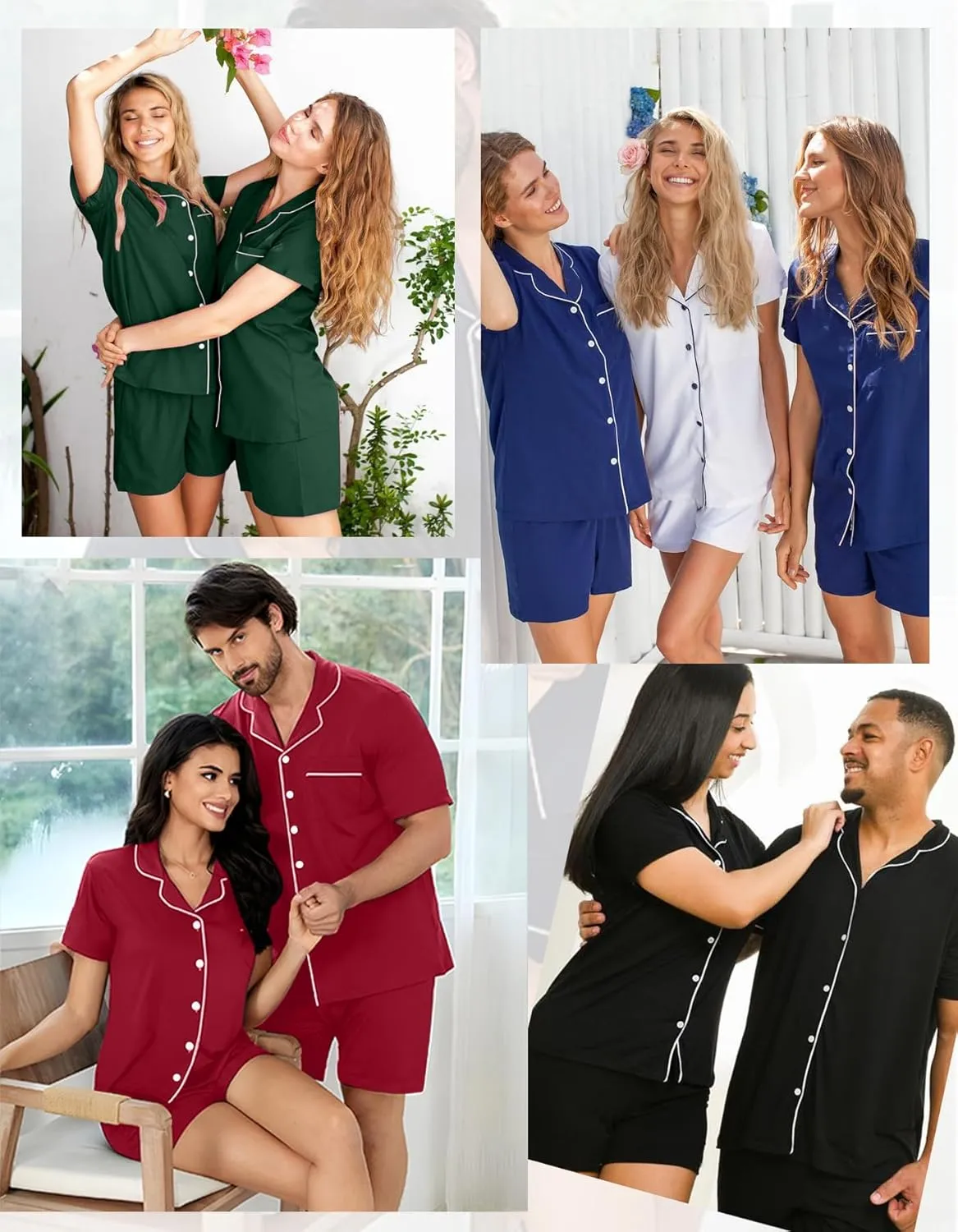 Matching Pajamas for Couples Women & Men Modal Button Down Short Sleeve Sleepwear Pjs 2 Piece Loungewear S-XXXL