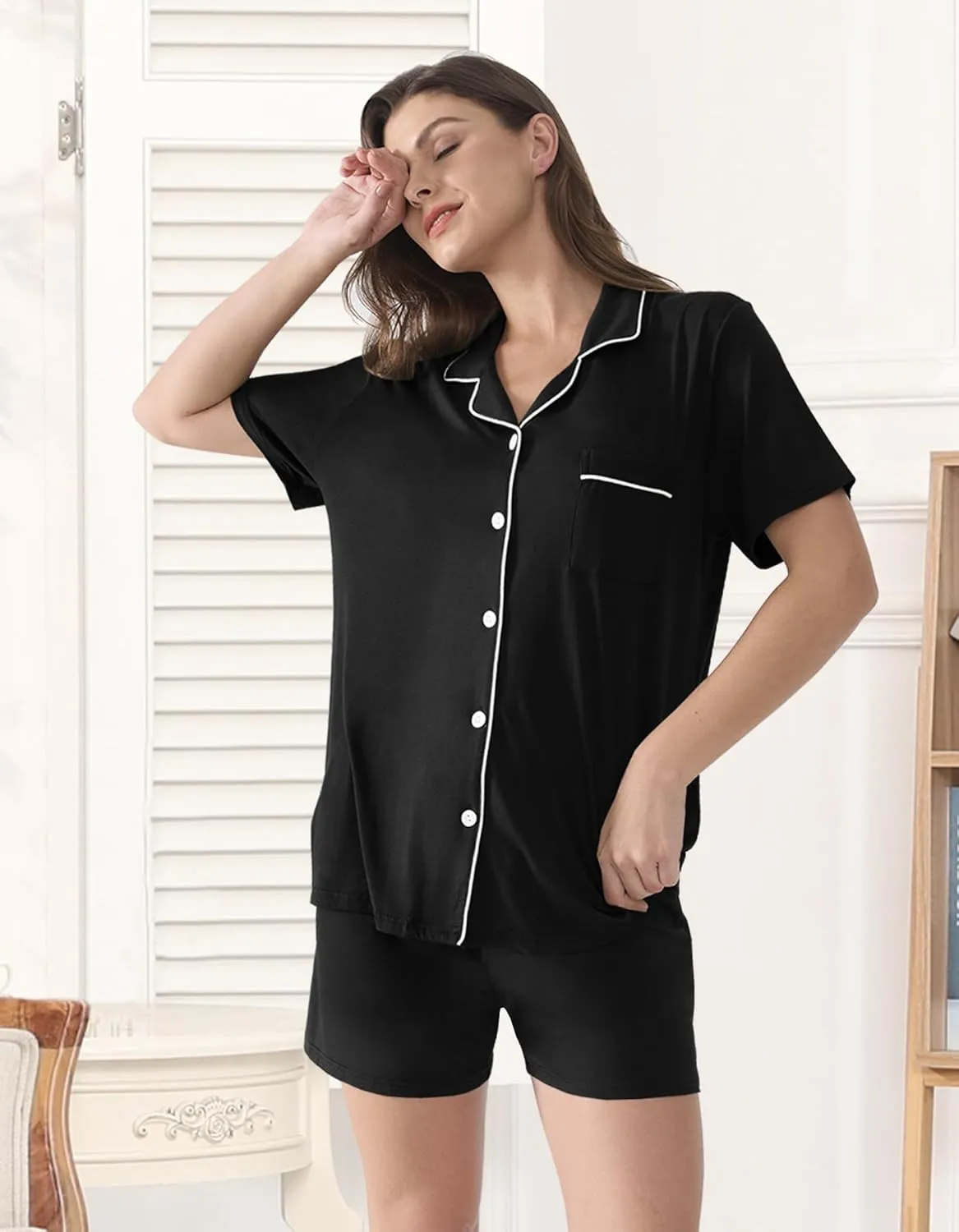 Matching Pajamas for Couples Women & Men Modal Button Down Short Sleeve Sleepwear Pjs 2 Piece Loungewear S-XXXL