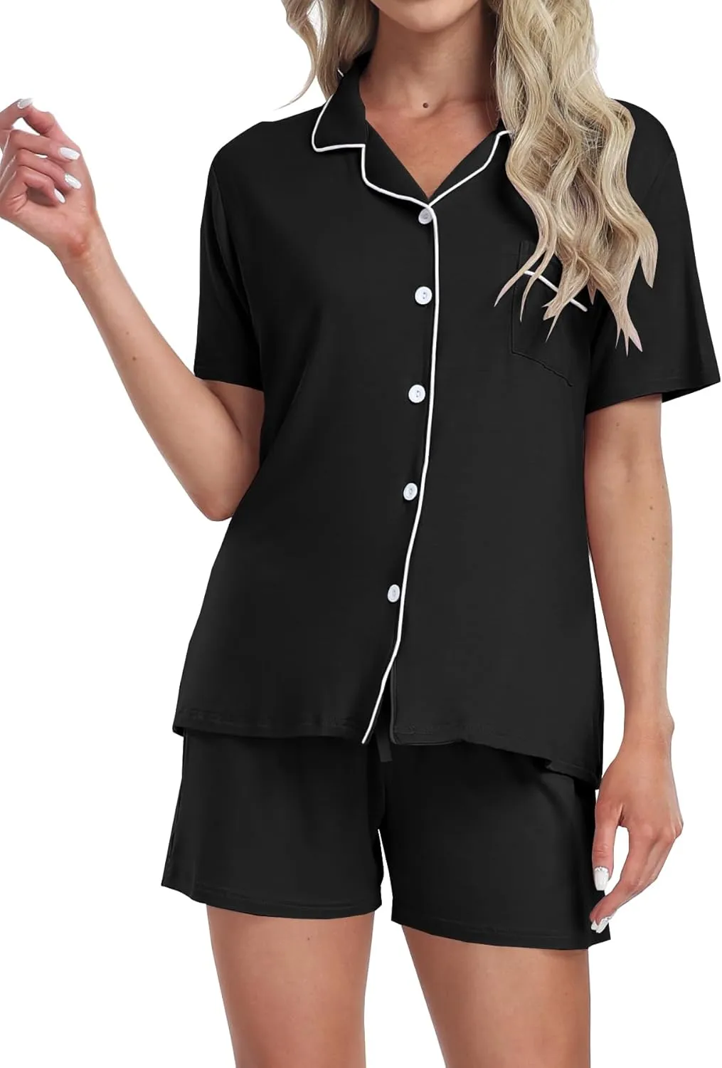 Matching Pajamas for Couples Women & Men Modal Button Down Short Sleeve Sleepwear Pjs 2 Piece Loungewear S-XXXL
