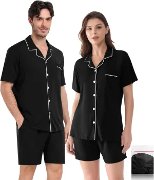 Matching Pajamas for Couples Women & Men Modal Button Down Short Sleeve Sleepwear Pjs 2 Piece Loungewear S-XXXL