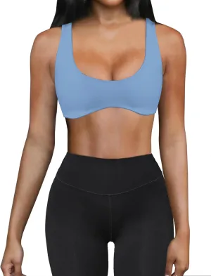 Meladyan Women Sports Bra Scoop Neck Curve Wireless Support Bralette Crop Tank Cami Backless Sleeveless Yoga Workout