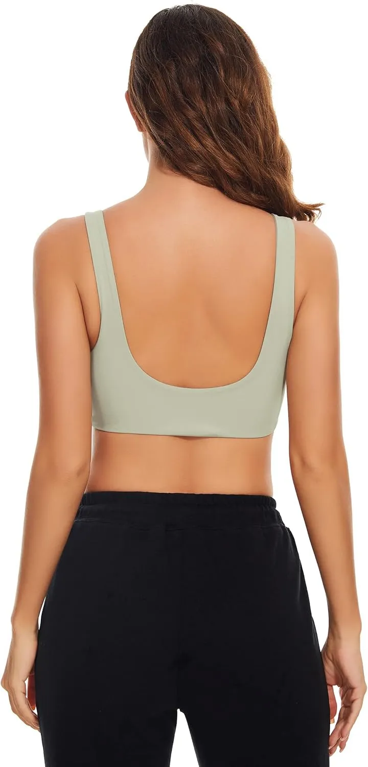 Meladyan Women Sports Bra Scoop Neck Curve Wireless Support Bralette Crop Tank Cami Backless Sleeveless Yoga Workout
