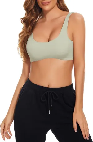 Meladyan Women Sports Bra Scoop Neck Curve Wireless Support Bralette Crop Tank Cami Backless Sleeveless Yoga Workout