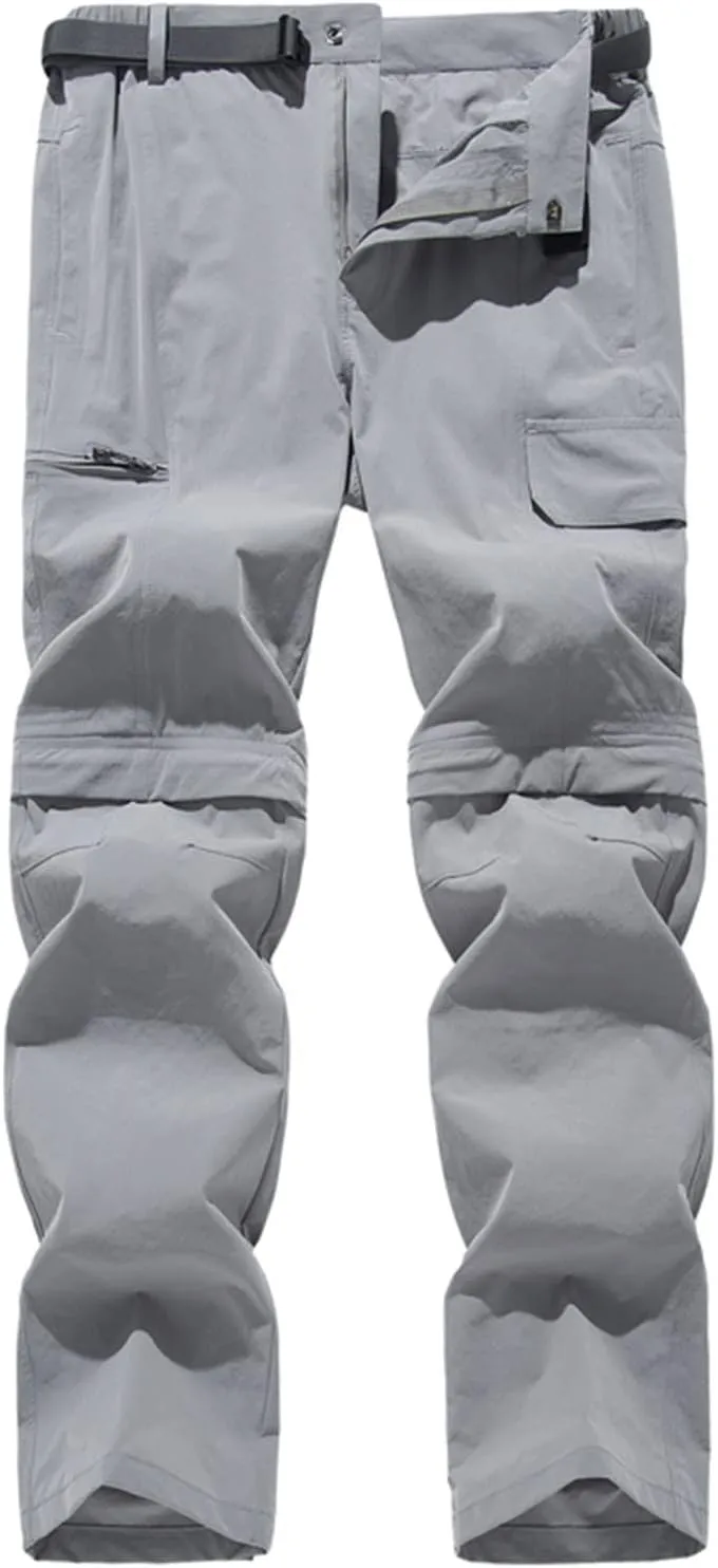 Men Cargo Pants Regular Fit Solid Quick Dry Zip Off Straight Legs Casual Multi Pockets Work Utility Loose Trouser