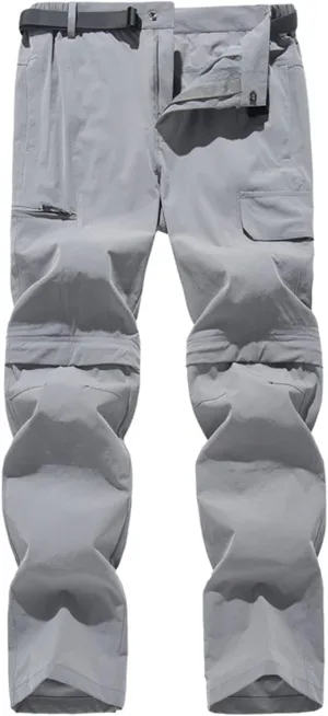 Men Cargo Pants Regular Fit Solid Quick Dry Zip Off Straight Legs Casual Multi Pockets Work Utility Loose Trouser