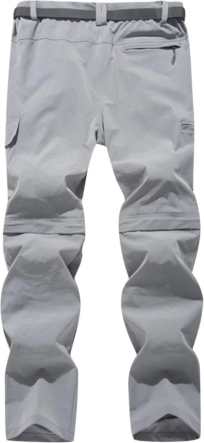 Men Cargo Pants Regular Fit Solid Quick Dry Zip Off Straight Legs Casual Multi Pockets Work Utility Loose Trouser