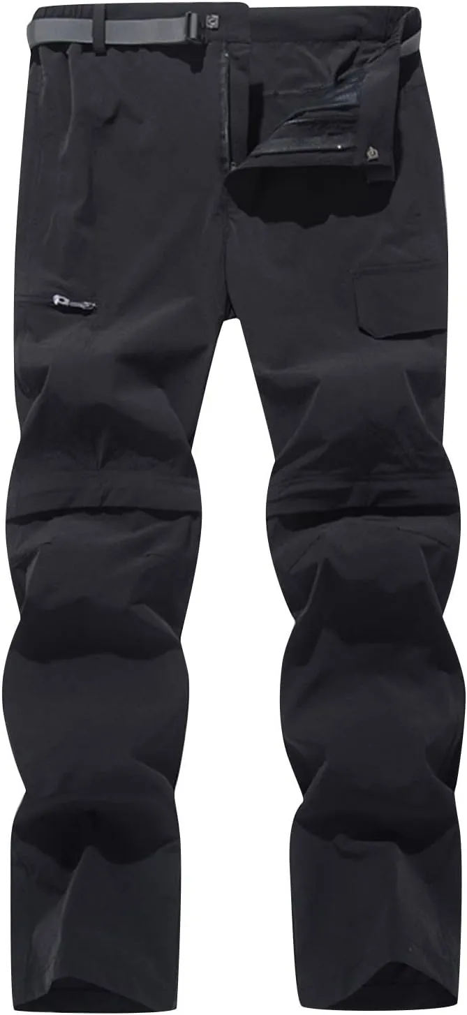 Men Cargo Pants Regular Fit Solid Quick Dry Zip Off Straight Legs Casual Multi Pockets Work Utility Loose Trouser