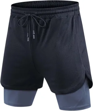 Men's 2 in 1 Running Shorts Athletic Gym Quick Dry Workout Shorts with Liner Lightweight Training Basketball Shorts
