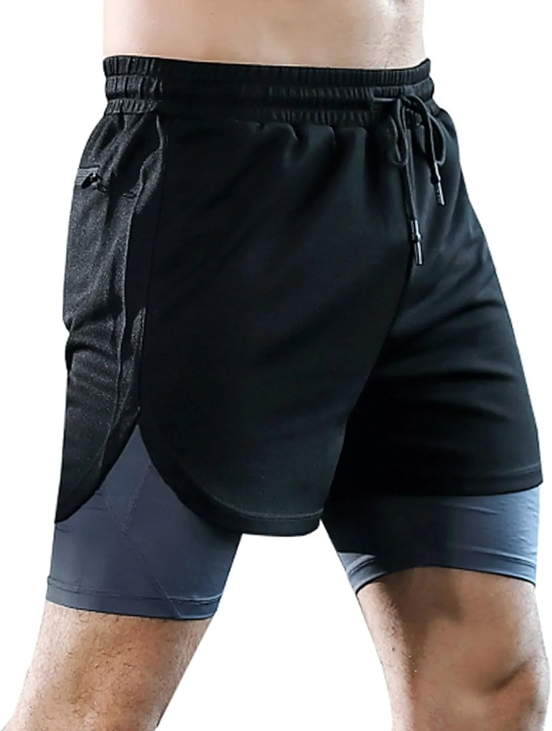 Men's 2 in 1 Running Shorts Athletic Gym Quick Dry Workout Shorts with Liner Lightweight Training Basketball Shorts