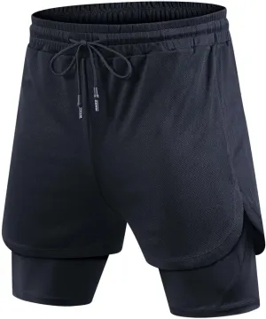Men's 2 in 1 Running Shorts Athletic Gym Quick Dry Workout Shorts with Liner Lightweight Training Basketball Shorts