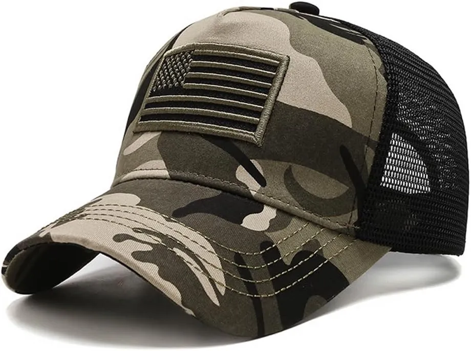 Mens American Flag Trucker Hat Breathable Mesh Baseball Cap Adjustable Low Profile Snapback Hat
